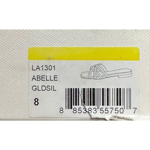 L’agence Abelle Flat Sandal in Gold/Silver Crackle NWB Size 8 - Picture 10 of 10